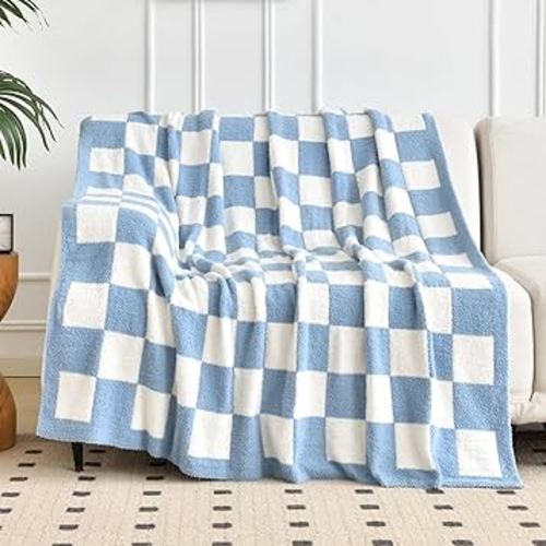 Amazon.com: Checkered Blanket, Cozy Soft Throw Blankets for Couch Bed, Fluffy Plaid Lightweight Comfy Travel Picnic Blanket Gifts for Sofa Chair Living Room Camping (Blue, Throw 50"x60") : Home & Kitchen