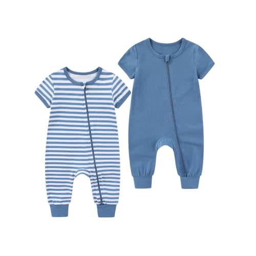 BABYSOLIS 2 Pack Unisex Baby Short Sleeve Rompers 2 Way Zipper New Born One-Piece Jumpsuits 0-24Months Infant Outfits