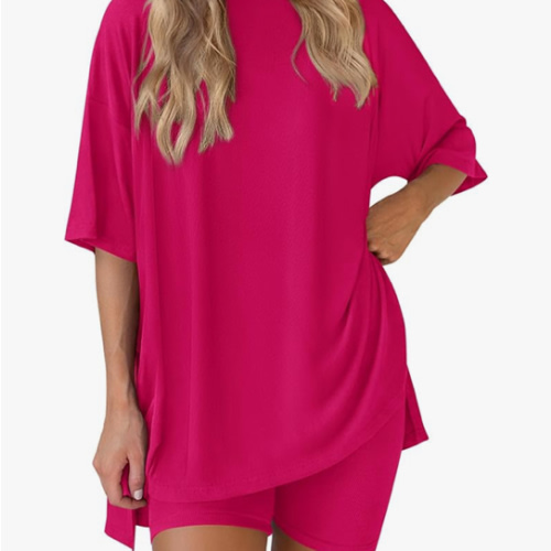 PRETTYGARDEN Women 2 Piece Lounge Set 2026 Summer Casual Oversized Shirts Biker Shorts Matching Airport Travel Outfit Clothes