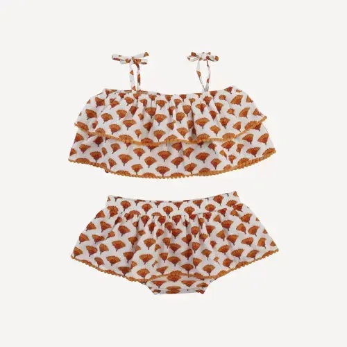 2 piece double ruffle sunsuit | small marigold | organic cotton gauze