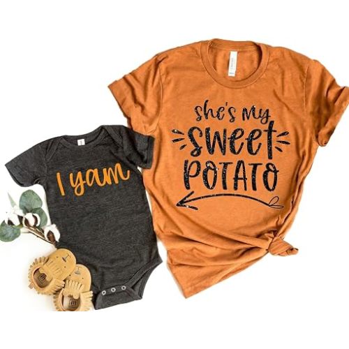 She's My Sweet Potato I Yam Shirt Set Thanksgiving Mommy and Me Shirts Hes My Sweet Potato Shirt Cute Mom and Son Matching Fall Outfits Matching Mom Baby Costume T-shirt Mother Daughter Mama and Baby