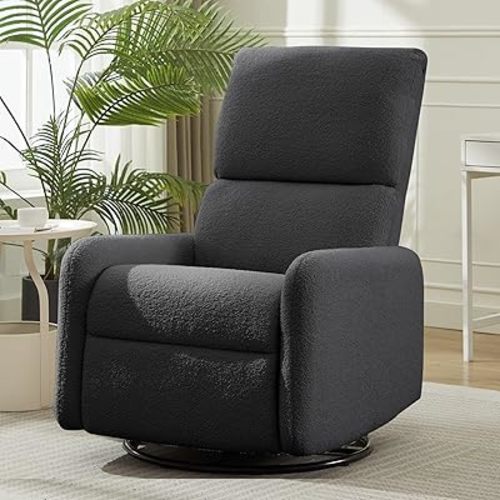 Korser 360° Swivel Glider Chair, Rocking Chair Nursery with Side Pockets, Deep Cushioned Seat, Nursery Chair with Steel Structure Base, Sherpa Swivel Chairs for Living Room, Bedroom, Grey
