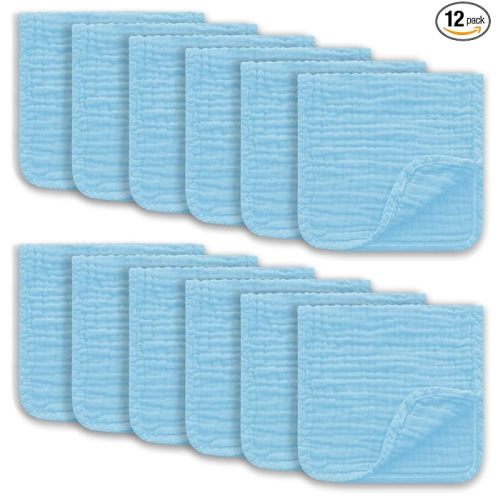 Muslin Burp Cloths Large 100% Cotton Hand Washcloths for Boys & Girls, Baby Essentials Extra Absorbent and Soft Burping Rags for Newborn Registry (Aqua, 12-Pack, 20" X10")