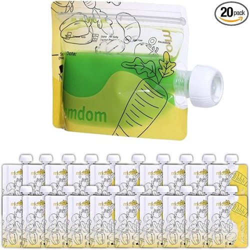 20 Pack Reusable Baby Food Pouches for Toddlers, Refillable Squeeze Pouch for Applesauce Yogurt Homemade Organic Puree Juice Snack for Baby Kids Students, Storage Containers, BPA Free, 5oz
