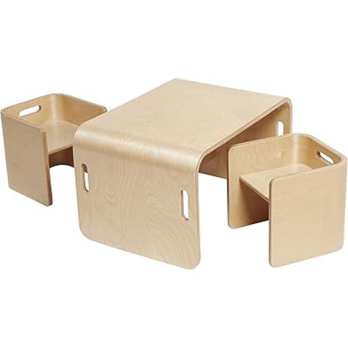 ECR4Kids Premium Bentwood Multipurpose Table and Chair Set, Kids Furniture, Natural, 3-Piece