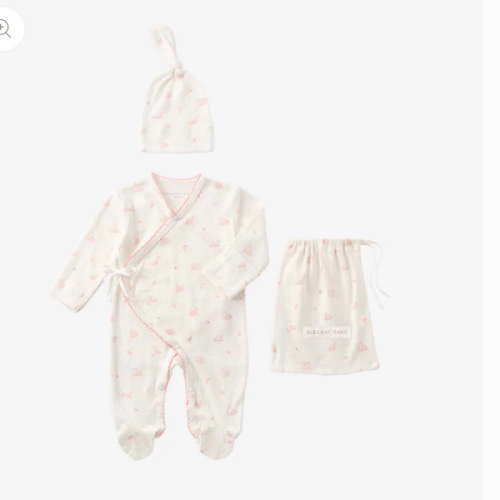 Pink Swan Print Organic Cotton Pointelle Layette 2 Pc Gift Set