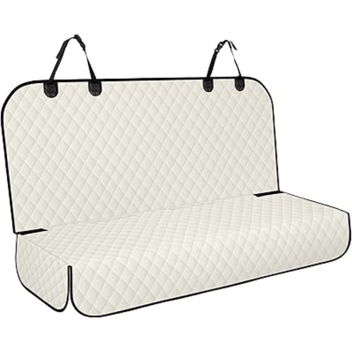 Backseat Cover for Dogs, Waterproof and Non-Slip Pet Bench Seat Covers, Car Seat Protector for Back Seat, Universal Size Rear Car Seat Cover Fits Cars, Trucks and SUVs, L-Beige&Black