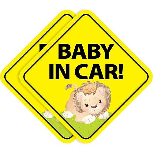 Baby on Board Stickers - Removable Non-Magnetic Paint-Safe Signs for Cars & Windows - Made in USA - Baby Boy Lion King (2 Vinyl Decals)