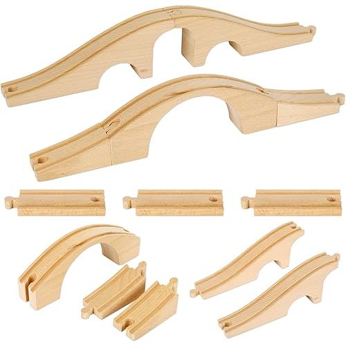 JarThenaAMCS 8 Pcs Wood Train Track Expansion Set Wooden Train Bridges Straight Wooden Train Track Accessories for Most Major Toy Train Tracks Railway