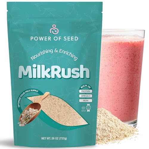 Milkrush Lactation Support for Breastfeeding - Oats Seeds & Almond Lactation Drink Mix - Milk Booster for Breastfeeding Superfood Mix with Omega 3, Iron & Calcium - Kosher Certified - 26oz Bag