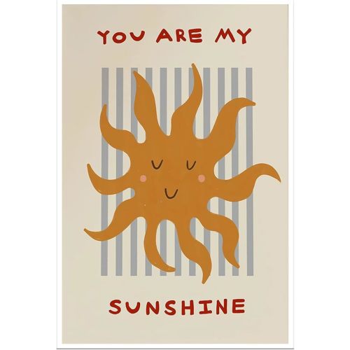 You Are My Sunshine Nursery Print Poster Colorful Whimsical Blue Stripes Smiling Sun Illustration Canvas Wall Art Vintage Eclectic Inspirational Home Decor for Playroom Toddler Room 12x16inch Unframed