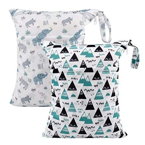 ALVABABY 2pcs Cloth Diaper Wet Dry Bags Waterproof Reusable with Two Zippered Pockets Travel Beach Pool Daycare Soiled Baby Items Yoga Gym Bag for Swimsuits or Wet Clothes LZD2526A
