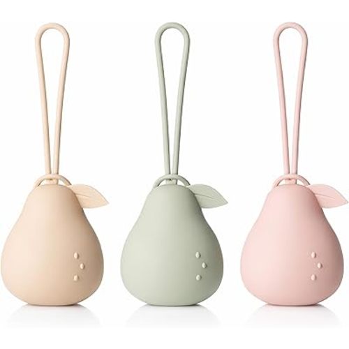 Andy Bear Silicone Pacifier Holder Case, Baby Paci Storage Case Silicone, Portable Leakproof One-Piece BPA-Free Set of 3-Ivory, Sage, Blush