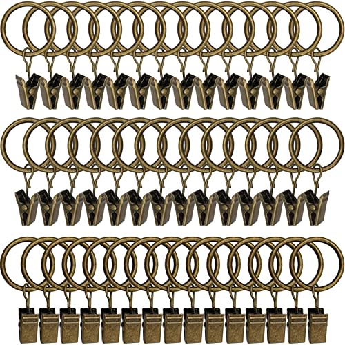 WeeksEight 44 Pack Bronze Curtain Rings with Clips, Curtain Hooks Hangers Clip Rings for Hanging Drapes Bows Hat, Drapery Rings 1 in I D, Fits up to 5/8 in Diameter Curtain Rod.
