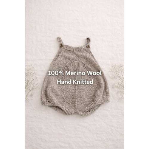 Hand Knit Merino Wool Baby Romper - Neutral Newborn Outfit