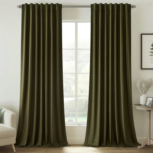 Dennan 100% Blackout Thermal Insulated Linen Drapes with Back Tab & Hooks | Wayfair