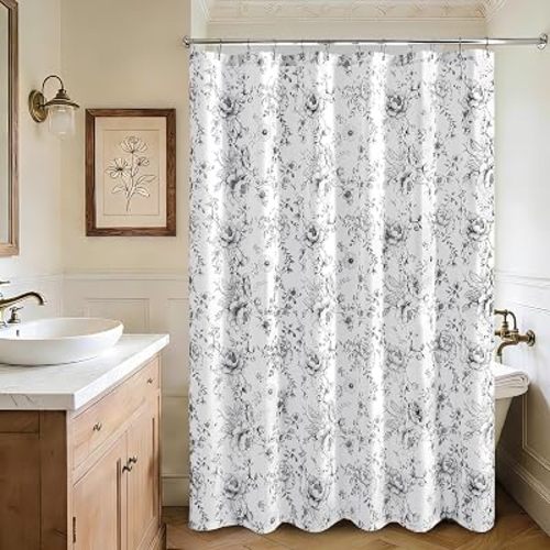 XWZO Floral Shower Curtain Waterproof Peony Bloom Black 72x72