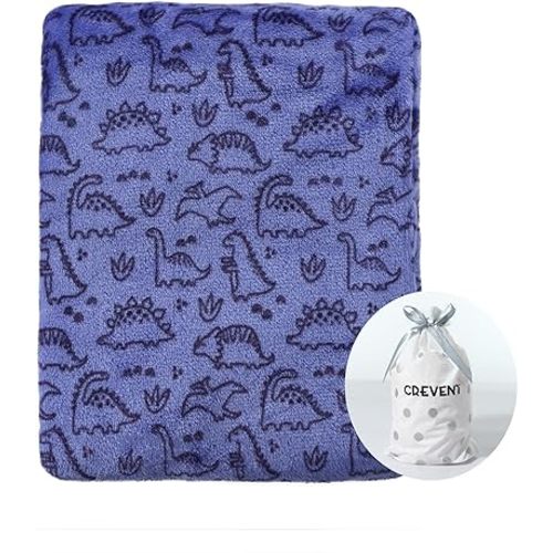 CREVENT 30"X40" Lightweight Fuzzy Fluffy Warm Plush Baby Blanket for Boys Infant Toddler Newborn Crib Cot Stroller - Blue Dinosaur