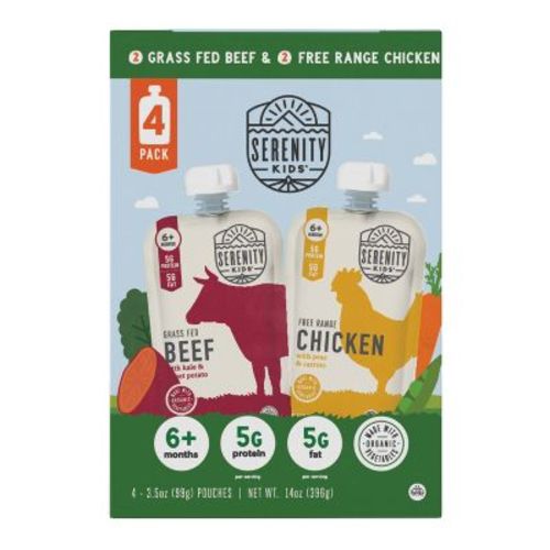 Serenity Kids Free Range Chicken & Grass Fed Beef with Organic Vegetables Baby Food Pouches Variety Pack - 4pk/3.5oz