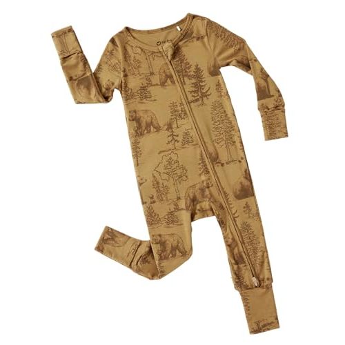 PATPAT Baby Clothes with Premium Soft Wool, Footie Pajama for Baby Boy Girl, Tencel Lyocell Romper Sleeper with 2-Way Zipper, Bear Whisper, 3-6 Months