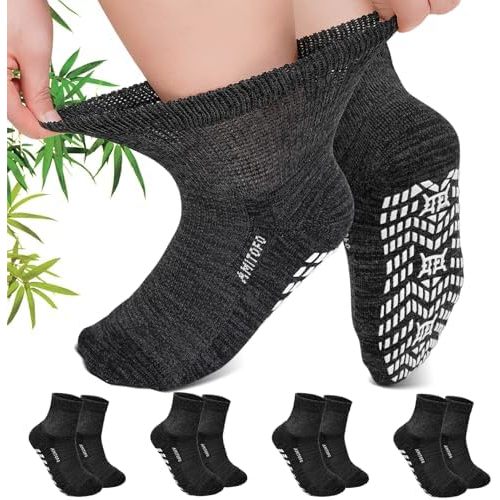 CaiDieNu Non Slip Diabetic Ankle Socks: Bamboo Viscose Non Binding Hospital Socks with Grip for Women Men Elderly Edema