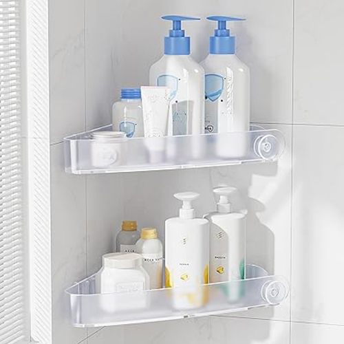 Sotfamily Plastic Shower Caddy Corner, 2 Pack Adhesive Corner Shower Shelves for Bathroom
