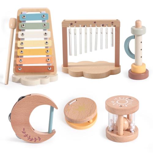 Montessori Wooden Musical Instrument Set|Neutral Baby Music Toys,Toddler Percussion Toy,Safe Non-Toxic Natural Wood,Educational Toy for Kids