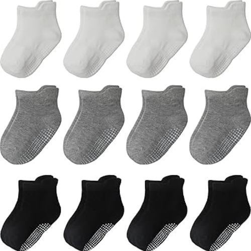 Aroveea Baby Toddler Socks Grip Non Slip Boys Girls Cotton 12 Pack for Kids Ankle Cute Socks 6M-7Years