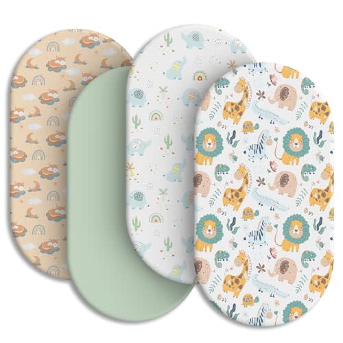 Baby Bassinet Sheets for Baby Boy Girls,4-Pack Fitted Bassinet Sheets Set Compatible with Halo Bassinest Swivel Sleeper,Baby Delight,Angelbliss, 32"X16" (Animal World)