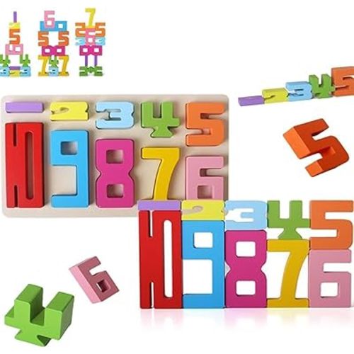 10Pcs Wooden Number Building Blocks, Digital Building Number Blocks, Wooden Number Blocks, Balance Competition Toy with 15 Cards, Gift for Boys Girls