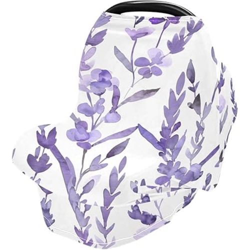 Baby Car Seat Canopy Covers Nursing Cover Stretchy Boys Girls Lavender Watercolor Floral Carrier Cover Breastfeeding Cover Breathable