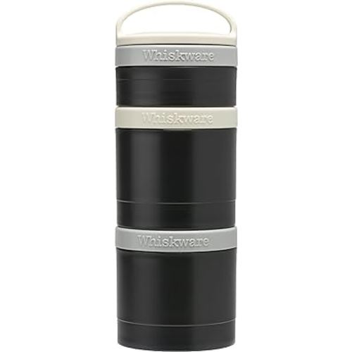 Whiskware Stackable Snack Containers for Kids and Toddlers, 3 Stackable Snack Cups for School and Travel, Grey/Grey/Black