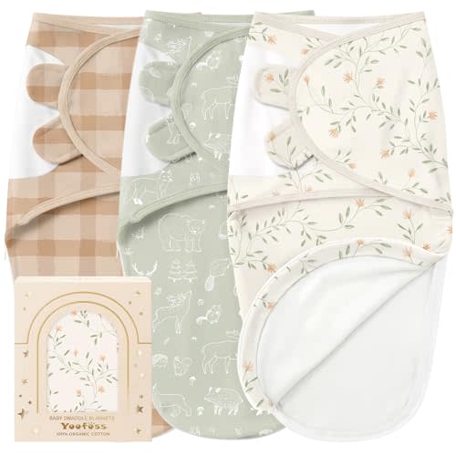 Yoofoss Baby Swaddles for Newborns 100% Organic Cotton, Adjustable Swaddle 0-3 Months 2 Zippers Newborn Swaddle Sack, Breathable Soft Durable