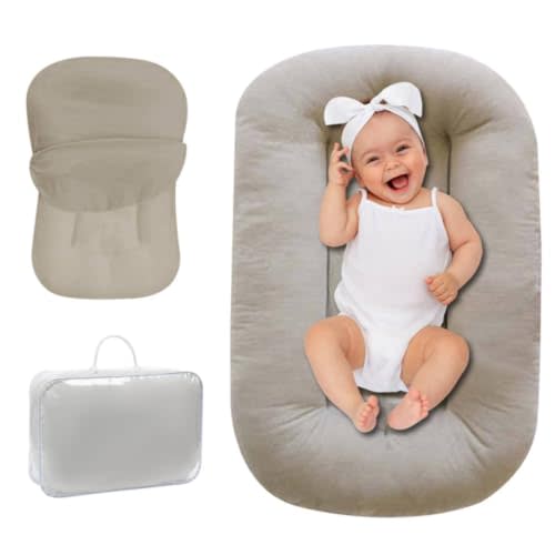 Baby Lounger 0-18 Months, Baby Lounger for Newborn, Soft Organic Cotton Breathable Lounger for Infants (Grey Baby Lounger)