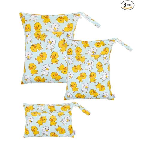 ALVABABY 3 pcs Cloth Diaper Wet Dry Bags Waterproof Reusable with Two Zippered Pockets Travel Beach Pool Daycare Soiled Baby Items Yoga Gym Bag for Swimsuits or Wet Clothes Small Medium Large 3L-SML20