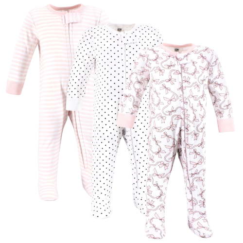 Hudson Baby Infant Girls Cotton Sleep and Play, Pink Bows, Preemie
