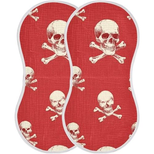 Skull Crossbones Retro Burp Cloths Baby Boys Girls Absorbent Soft Cotton Burping Cloths Rags, 2 Pack