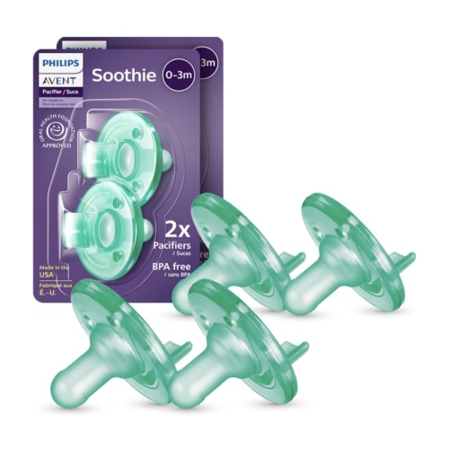Philips Avent Soothie Baby Pacifiers - 100% Silicone Pacifiers for Babies 0-3 Months, One-piece Design, BPA-Free, Extra Durable, Green, 4 Pack, Model SCF190/41