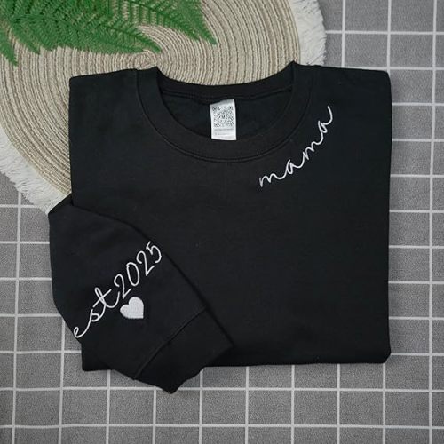 LULLBABYMALL Personalized Embroidered Mama EST Sweatshirt For Women, Mom Custom Gifts for Mother's Day Chirstmas