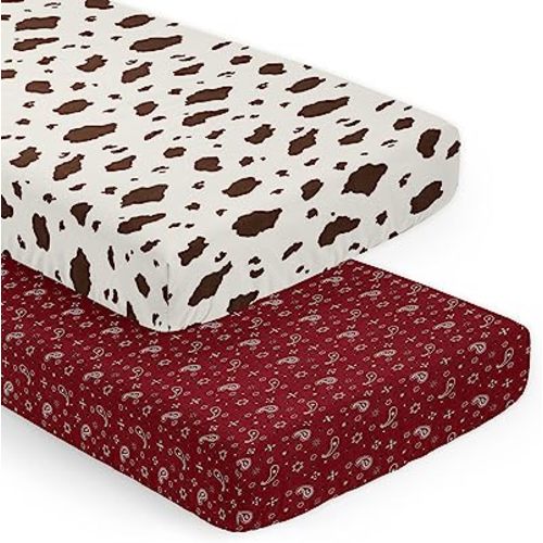 Sweet Jojo Designs 2-Piece Baby Crib Sheets Set (Western Cow/Bandana Print) for Boys/Girls, Infant Nursery, Toddler Room - Standard Size (Neutral, Southern, Cowboy, Cowgirl, Country, Wild West Animal)