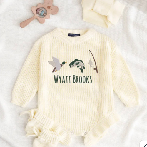 Embroidered Fishing Hunting Baby Romper