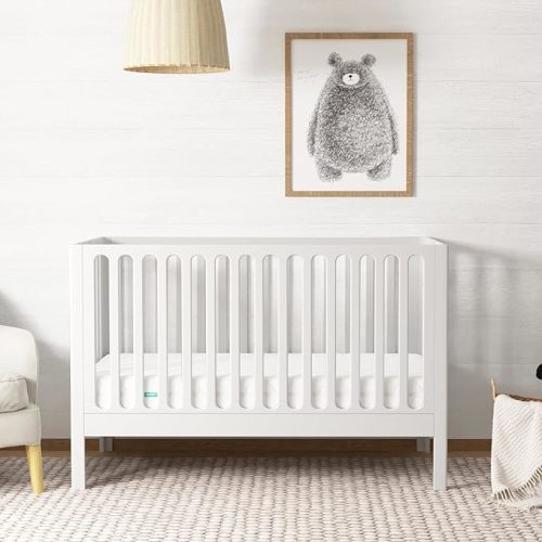 Newton Baby Galileo Standard Crib, Solid Beech Wood in Warm White Color, 3-in-1 Convertible Crib with Toddler Bed Conversion Kit, Ultra-Safe Non-Toxic Finish
