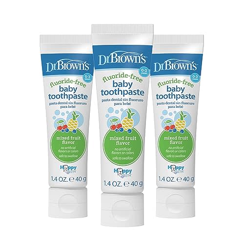 Dr. Brown's Fluoride-Free Baby Toothpaste, Infant & Toddler Oral Care, Mixed Fruit, 3-Pack, 1.4oz/40g, 0-3 years
