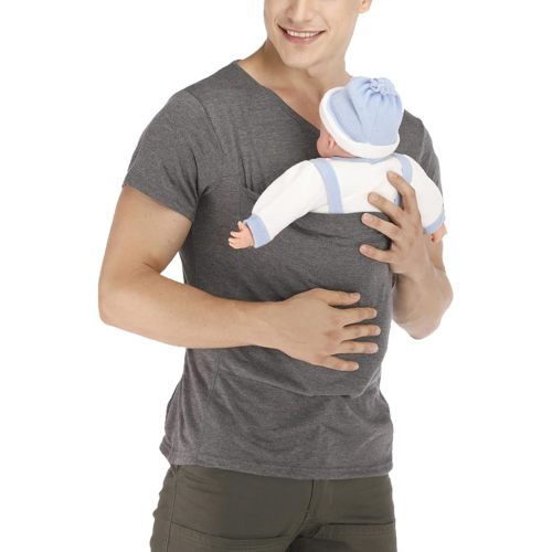 Kangaroo Shirt for Dad and Baby With Pouch - V Neck T-Shirt Baby Carrier