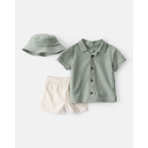 Baby Boy 3-Piece Short-Sleeve Top & Short Set - Green/White | Carter's | Size 3M