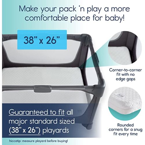 hiccapop Pack and Play Pad [Dual Sided] w/Firm Side (for Babies) & Soft Memory Foam Side (for Toddlers) | Memory Foam Play Yard Pad | Playard Pad Foam for Pack and Play Fits (38"x26")