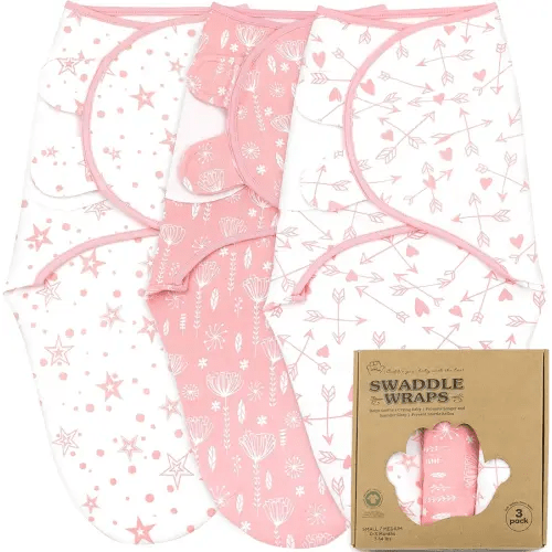 Bublo Baby Swaddles for Newborns – 3-Pack Infant Swaddles 0-3 Months – Adjustable Swaddle Sleep Sack – Soft Organic Cotton Baby Wrap for Safe & Cozy Sleep (Rose Pink)