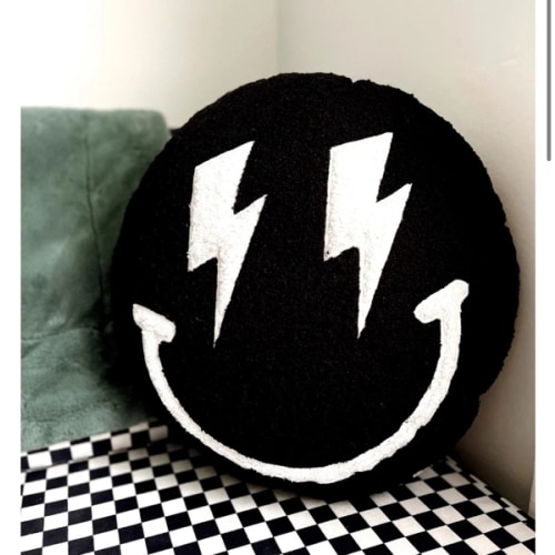 Black Smiley Face Plush Pillow – Ledger Nash
