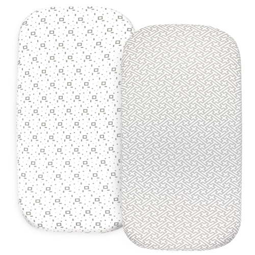 2 Pack Bedside Sleeper Bassinet Fitted Sheets, Organic Cotton, 33x20x4 Inches, Compatible with Pads Size Between 17-21 in Width, 29-33 in Length, and 1.5-4 in Thick