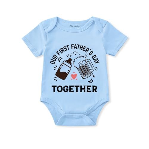 Glimnerize Baby Happy 1st Fathers Day Onesie Infant Cotton Short Sleeve Bodysuit 0-12 Months